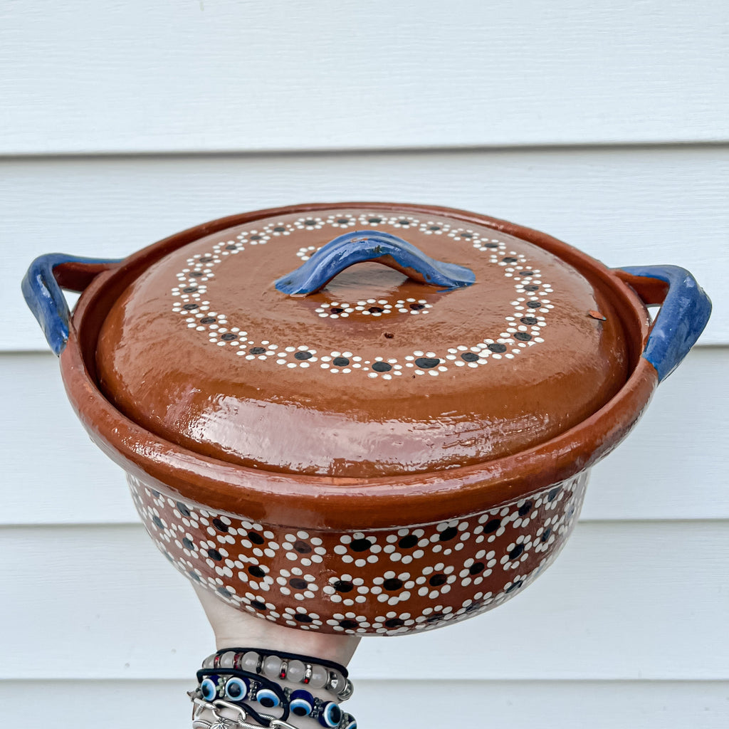 Traditional Mexican Barro Pot 750mL Blue Handles