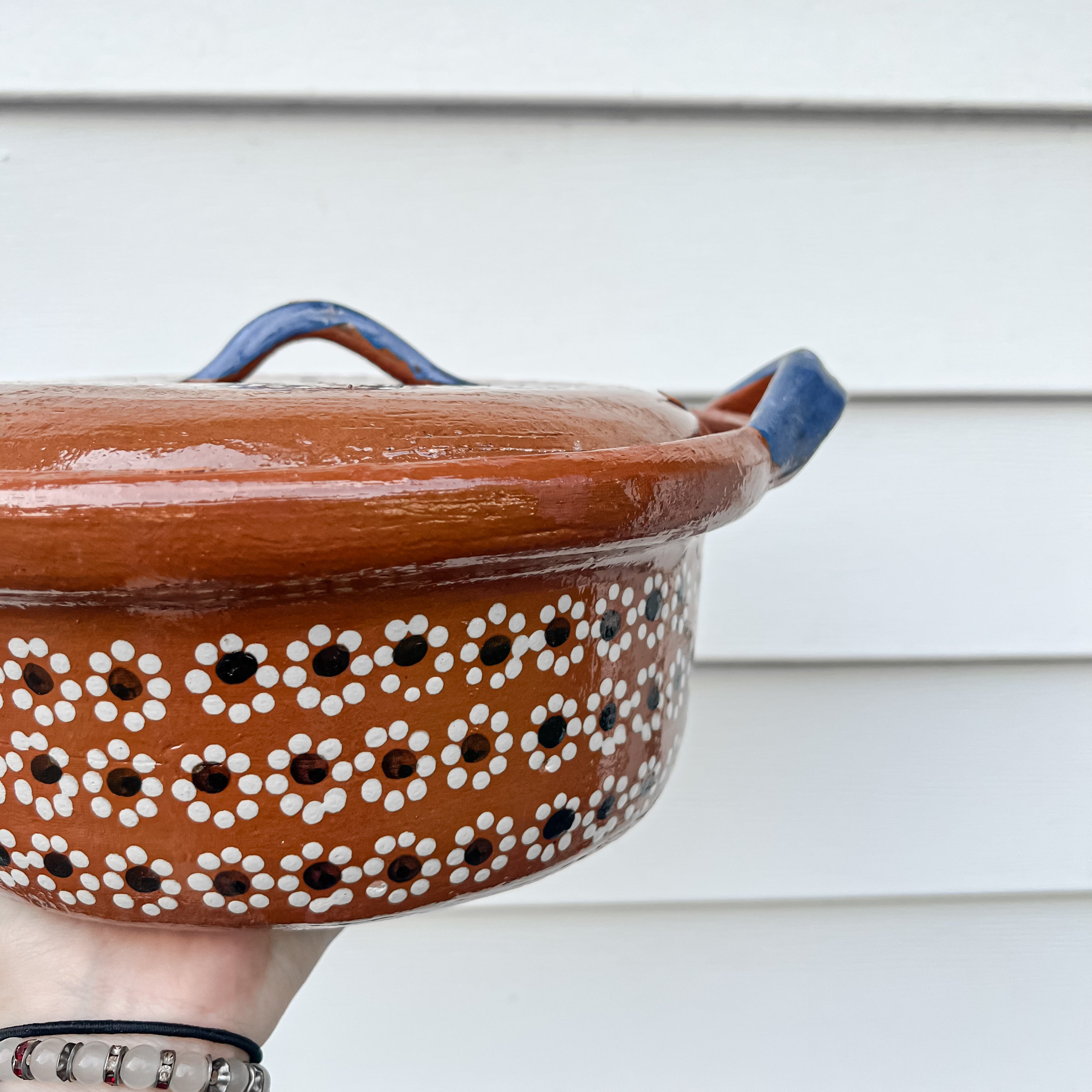 Traditional Mexican Barro Pot 750mL Blue Handles