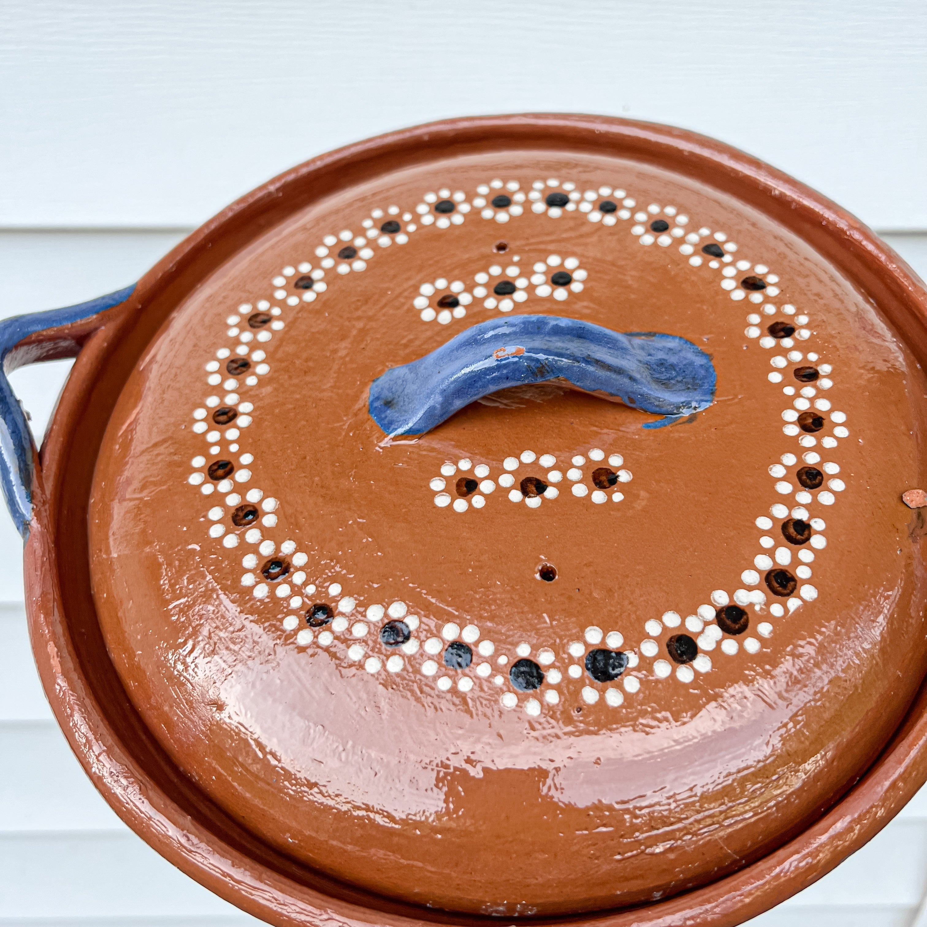 Traditional Mexican Barro Pot 750mL Blue Handles