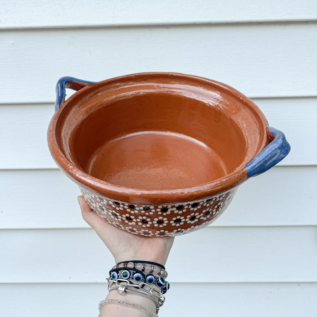 Traditional Mexican Barro Pot 750mL Blue Handles